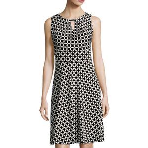 Chetta B Black  Geometric Print Sleeveless dress With Keyhole Neckline Size 14